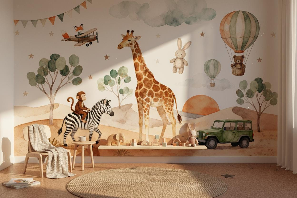 Baby Nursery Peel And Stick Wallpaper - Carta da parati murale con animali