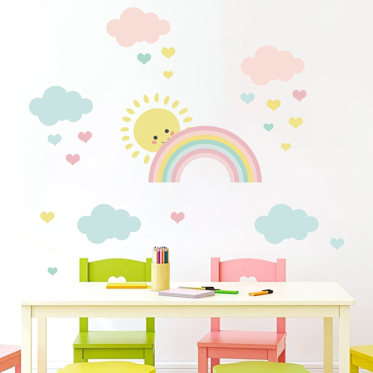 Baby Nursery Boy - Adesivi Murali con Sole, Arcobaleno e