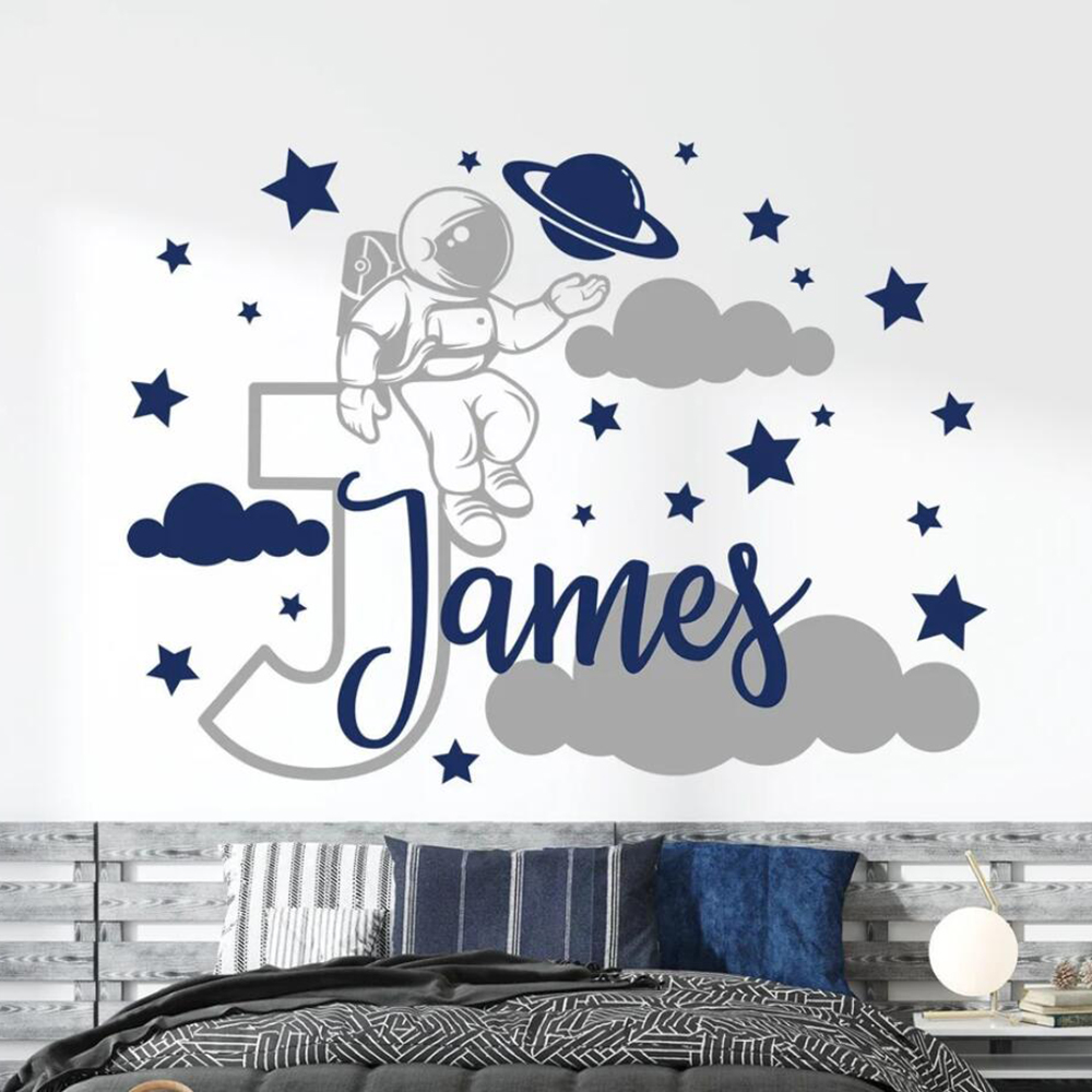 Baby Nursery Boy - Nome personalizzato Cartoon Spazio Astronauta Stella