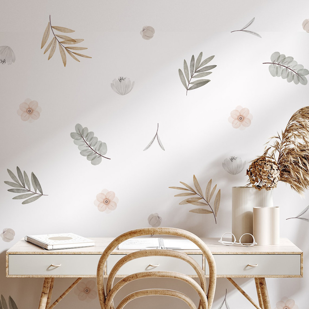 Baby Nursery Decor Girl - Boho Leaves Botanical Decalcomanie da muro